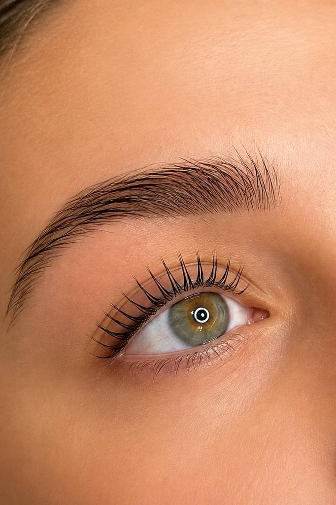 Ergebnis eines Wimpernliftings bei Glow Spot, Nahaufnahme eines Auges